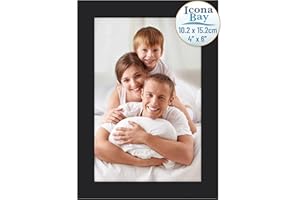 Icona Bay - 6x4 Black Picture Frame - Modern Style Engineered Wood Frame - Table Top or Wall Mount - Bliss Collection
