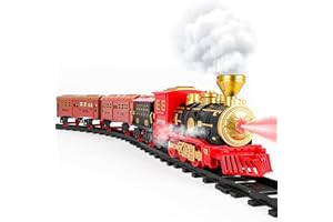 deAO Trenes Electricos Juguete para Niños, Clasico Tren Navidad de Vapor Spray de 3 Vías, con Luces y Sonidos, Trenes de Juguete Regalos para Niños (Rojo)