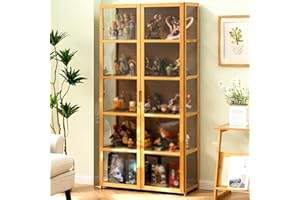 Hynbdes double door acrylic display case, living room display case, showcase, hard texture, sealed dustproof, for all kinds of scenes (5 tiers brown 42 * 33 * 161 three sides transparent)