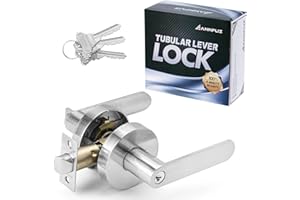 ANNFUZ Entry Door Handle Lock with Keys,Reversible Handle for Left & Right Opening, Entrance Keyed Heavy Duty Round Door Lever Lock for Exterior & Interior Front Door,Bedroom,Bathroom(Satin Chrome)