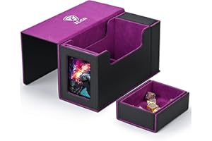 ZLCA Card Deck Box with Display Window,MTG Commander Deck Box Fits 200 Double-Sleeved Cards with Dice Tray & 35pt Magnetic Card Holder-Black&Purple