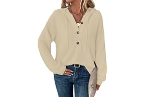 SENBATU Sweat à Capuche Femmes Manches Longues boutonné Pull col en V Hoodie Cordon Sweat Shirt