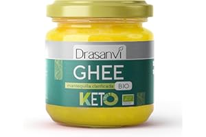 Drasanvi KETO Mantequilla Ghee de pasto Clarificada Bio | Saludable y de Fácil Digestión | Rica en Vitaminas A, D, E y K | Ácido Linoleico y Butirato | 99,8% de Grasas Saturadas| 300 g