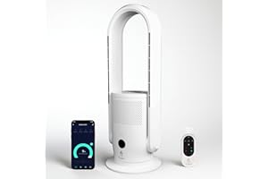 EcoNour Bladeless Hot & Cool Tower Fan with Air Purifier | Remote Control, 30°Tilt,12-Speed Quiet Cooling, Fast Heating, Sleep Mode, Safety Protection, Compatible with Alexa Bedroom, Kitchen - 28"