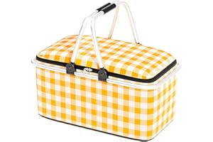 HUTVD Cesta de Picnic Plegables, Bolsa Térmica Gran Capacidad de 30 L Bolsas Aislantes con Asa de Aluminio Bolsa Térmico Multiuso para Picnic, Camping, Fiesta, Excursión, Playa