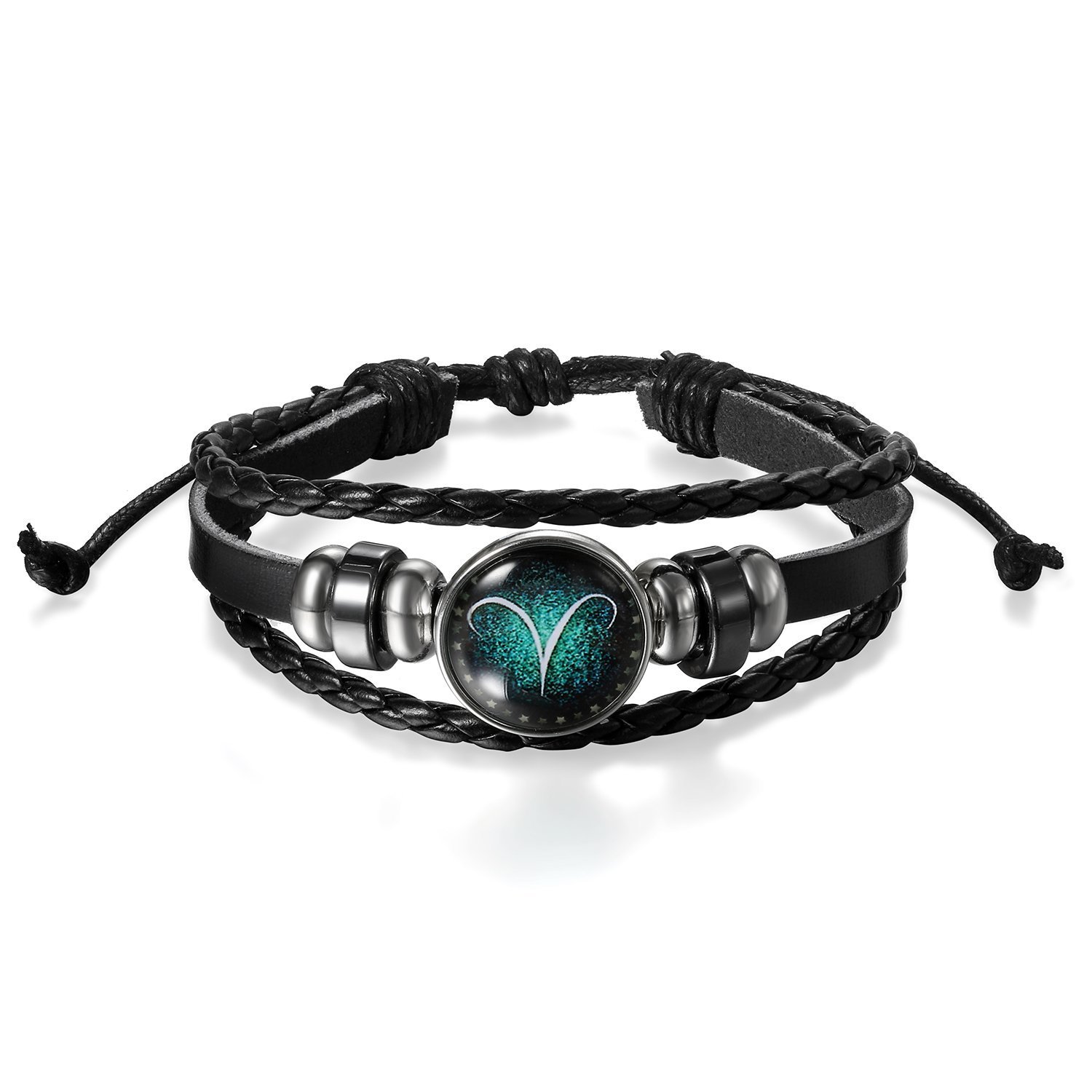 Young & Forever Valentine Gift rakhi gift for sister rakhi gift for brother friendship day gift for best friend Valentine Gifts for Girlfriend Valentine Gift for Boyfriend Love 12 Constellation Zodiac Sign Good Luck Handmade Black Genuine Leather Unisex Bracelet