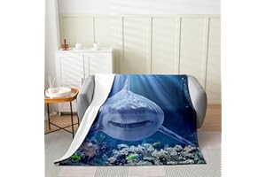 Homewish Hai Decke für Kinder Jungen Mädchen Kinder Tropische Fische Überwurfdecke für die ganze Saison Küstentier Fleecedecke Schlafsofa Couch Dekor Ozeankreatur Flanelldecke ultrawarm,150 x 200 cm