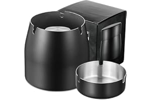 BOXLUNT Cendrier Exterieur, 2 in 1 Cendrier Original avec Couvercle, Cendrier Portable en Acier Inoxydable, Cendrier Anti Odeur pour Jardin / Bar / Restaurant / Bureau - Noir