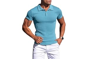 Agilelin Koszulka polo męska z długim rękawem/krótkim rękawem,Męskie rozciągliwe koszulki mięśniowe,Casualowa koszulka żebrowana,Golf treningowy