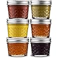 Ash & Roh - Regular Mouth Mini Mason Jars With Lids, Quilted Crystal Style Glass Canning Jars Ideal For Food Storage, Jam, Body Butters, Wedding Favors, Diy Magnetic Spice [100 Ml] (6, Clear)