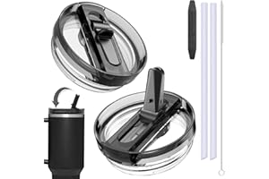 Vortix Stanley Cup pokrywka szczelna, 2 sztuki, zdejmowana pokrywka zapasowa, z 2 słomkami do picia i 1 szczotką do słomki i 1 narzędziem do demontażu (czarny tonał × 2, 30 oz)