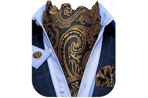 DiBanGu Mens Cravat Self Tie Jacquard Woven Paisley Ascot Tie and Pocket Square Cufflinks Set Formal Casual