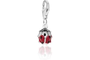 Aka Gioielli® - Pendentif Charm Coccinelle en Argent 925 Rhodié Porte Bonheur pour Femme
