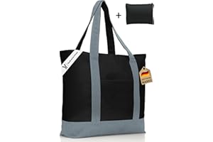 COTTARA Torba premium – wysokiej jakości torba bawełniana z zamkiem błyskawicznym i bezpłatna torba poliestrowa – idealna jako torba na zakupy, torba kąpielowa Shopper – 40 x 15 x 38 cm