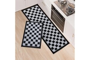 OPLERT Non-Slip Kitchen Mats of 2, Washable Kitchen Rugs, Anti Fatigue snd Water-absorbent, for Hallway, Dining Room, Door Entryway,Black,40x60+40x120cm
