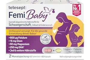 ‎TETESEPT tetesept Femi Baby (2 Monatspackung) - Nahrungsergänzungsmittel für Kinderwunsch, Schwangerschaft und Stillzeit - Mit Folsäure, Eisen, DHA und weiteren Nährstoffen