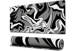 Ovenbird Tapis de souris de gaming avec bords cousus, grand tapis de souris XL motif volutes marbrées avec base antidérapante pour bureau, 80 x 30 cm, noir