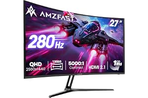 Amzfast Gaming Monitor Curved 27 Zoll, 280Hz, QHD 2560x1440, HDMI 2.1x2 | DP 1.4, 1ms MPRT Adaptive Sync KI Gaming, 1500