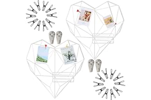 Symeton 2 Pack Wire Wall Grid Panel, Heartshaped Photo Display Gridwall with Foldable Platform, Metal Organizer Memo Board with Accessories, White & Magnetic, Nordic Aesthetic Room Decor, 20x20 Inch