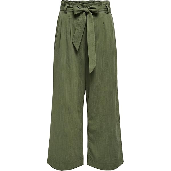 PrinStory Damesbroek met wijde pijpen, lichte elastische taille, zomerbroek met zakken, casual werkbroek, grasgroen, S