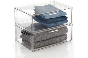 mDesign Cassetto plastica impilabile – Pratico organizer armadio in resistente plastica ideale per scarpe e accessori – Portascarpe plastica impilabile per accessori e oggetti – Set da 2 – trasparente