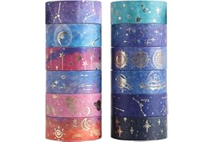 Gaaines 12 Rolls Washi Tape Sets, Washi Tape for Scrapbooking, Galaxy Purple Gold Washi Tape, Decorative Vintage Washi Tape, for Journaling, Scrapbooking Supplies, DIY Crafts, Arts Decoration