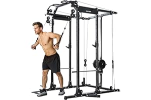 SPORTNOW Cable Crossover Machine, Multi Gym Cable Pulley System with Pull Up Bar, Lat-Pull Down System, Landmine & T Bar, 300kg All-in-One Power Cage Squat Rack for Home Gym Strength Training