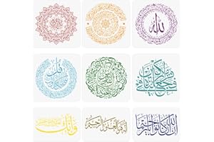 INFUNLY 9PCS/Set Arabic Islamic Stencil Subhan Allah Painting Stencil Tasbih Calligraphy Stencils Arabic Quran Script Template11.8X11.8/11.8x8 for Wood Canvas Furniture Bedroom DIY Decor