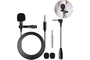DOMICUBES Lavalier Microphone, Clip-On Microphone Omnidirectional Mini Lapel Mic wired phone microphone with 1.5m 3.5 mm Connector for Gaming Recording Interview Video Conference Podcast Voice Dictation Phone