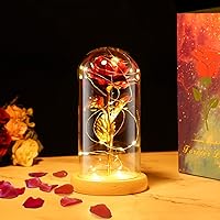 PREUP Rose Handgefertigt Konservierte Plastik Künstliche Rosefür Frau Freundin/Geburtstag/Hochzeitstag/Jahrestag (Golden…