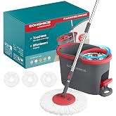 SONGMICS Mop and Bucket Set, 1 Microfiber Cloth, Pedal | Rotary Drainer, Telescopic Handle from 48 to 59 Inches, 360&deg; Swivel