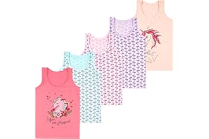 LOREZA ® 5 Cannottiera da Bambina in Cotone Canotta Intima Vari Disegni Intimo 2-15 Anni