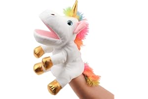 Hopearl Plush Unicorn Hand Puppet with Open Movable Mouth for Imaginative Play, Role Play, Interactive Toy for Storytelling Teaching Puppet Theater, Birthday Gift for Kids Girls, White, 12''