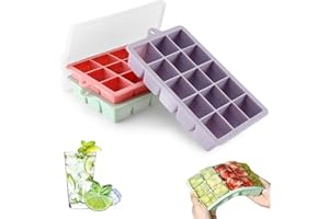 Cubitera de silicona Pavlleen, 3 unidades, 45 compartimentos, cubitos grandes 3 cm, apilables, con tapa, sin BPA, para cócteles, whisky, helado, café