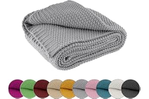 wometo Kuscheldecke Strick 140x190 grau - Strickdecke oekoTex warme weiche Decke mit edlem und schlichten Strickmuster