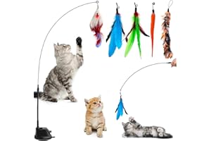 WORDTAIKI 7Pcs Cat Feather Toys Interactive Cat Toys for Indoor Kitten Toys Kits,Detachable Bird Feather Worm Pet Teaser Wand with Suction Cup,Cat Feather Stick Toys for Cats Kitty