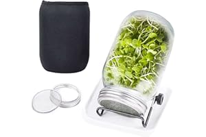AOHAO Vetro per germogli di alta qualità, per pioli, 1000 ml, con coperchio in vetro in acciaio inox, vassoio, supporto e protezione solare, durevole, set per semi, broccoli, fagioli (1 pezzo)
