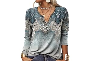 GRMLRPT Topy damskie z długim rękawem, okrągły dekolt, tunika, topy z nadrukiem, elegancka koszula na co dzień (wielokolorowa, S-XXL)