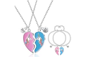 Yaomiao Set di Collane e Bracciale di Unicorno per Amici Set di 4 Pezzi Collane e Braccialetti di Cuore Unicorno per Amicizia BFF Collana e Bracciale Regolabile Abbinata Regalo per Ragazze