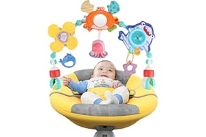 jenilily Stroller Arch Crib Mobile Toys with Teether, Rattle, Crinkle Sound, Mirror, Baby Infant Newborn Car Seat Toys for 0 3 6 9 12 Months Toddlers