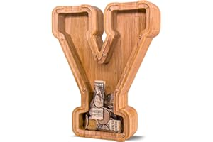 JOOMLAFLY Wooden Letter Piggy Bank for Kids Larger Letter Piggy Bank for Boys and Girls Personalized Piggy Bank Initial Coin Bank Wood Kids Money Bank for Birthday and Festival