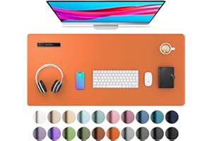 Aothia Sottomano, tappeto da ufficio in pelle PU,Tappetino per mouse,Protezione da scrivania antiscivolo,Blocco da scrivania impermeabile per ufficio e casa (91x43cm, Hermes Orange)