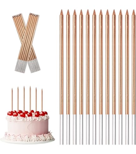 Candele di compleanno per torte, color argento, 12 pezzi, con glitter metallizzati, alte candele per torta di compleanno, con supporto, decorazioni per feste di compleanno e matrimoni (argento