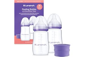 Lansinoh Anti Colic Baby Bottle - 2 Pack 240 ml - NaturalWave® Teats Reduces Nipple Confusion - BPA & BPS-Free Breastfeeding Bottle Feeding Stackable Lid Fridge Freezer Milk Storage Feeding Bottles