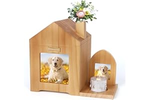 Erlsig Tierurnen für Hunde Katze, Haustier Gedenkurne für Asche, Holz Haustierurne mit Fotorahmen und Kerzenständer Haustierurne geeignet für Katzen Hunde Kleintiere