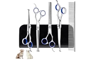 Hillylolly Hundeschere Set Profi 6-In-1, Haarschere Hunde Professionell, Hundeschere Fellschere Langhaar, Hundeschere Fellschere Set, Hunde Haarschere Abgerundet für Fellpflege Hund Katze Haustier