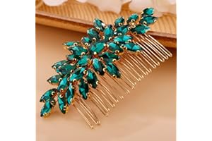 Chargances Crystal Bridal Hair Comb Malachite Green Wedding Rhinestonel Hair Side Comb Fashion Hair Clip Handmade Hair Accessories for Bride Wedding Prom Flower Girl Headpieces (Malachite green)