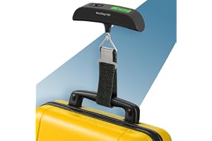 PORTENTUM Väg digital resväska med LCD-skärm – upp till 50 kg – automatiskt läslås – bärbar väskvåg med temperaturindikator