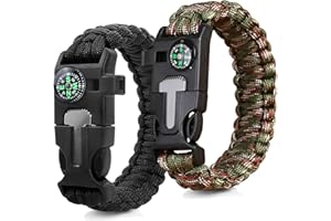 ZSMJAER 2 Pièces Bracelet Paracorde,Bracelet de Survie Multifonctionnel pour l'extérieur,Sifflet,Silex,Boussole pour Les Randonneurs,Les Aventuriers,Les Explorateurs pour Les Aventures en Plein Air