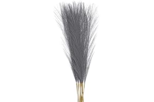 Sourcing Map 10Pcs Faux Pampas Grass - 21"/55cm Fluffy Artificial Pampas Decor for Living Room, Party Wall Vase, Wedding Decoration - Dark Grey